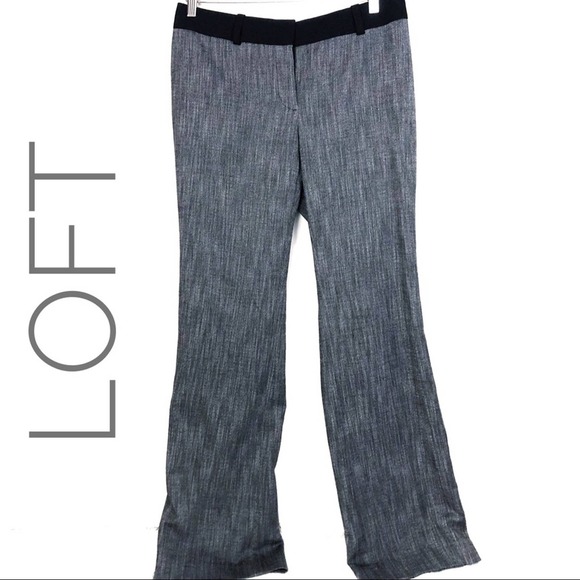 LOFT Julie Heather Gray Wide Leg Dress Pants Black Accent Waist Women's Size 4 - Picture 1 of 8